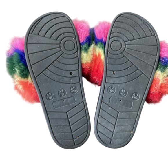 RAINBOW Fur Slide Women’s Size 11 Rainbow Pride Faux Fur - Picture 6 of 7